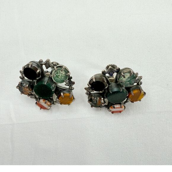 Antique Style Scottish Agate Pebble Jewelry Sterling Silver Earrings Victorian - Picture 2 of 10